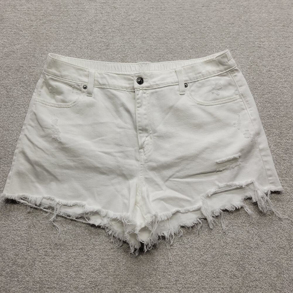 Aerie Women's White Distressed Denim Cutoff Shorts Size L Raw Hem Stretch